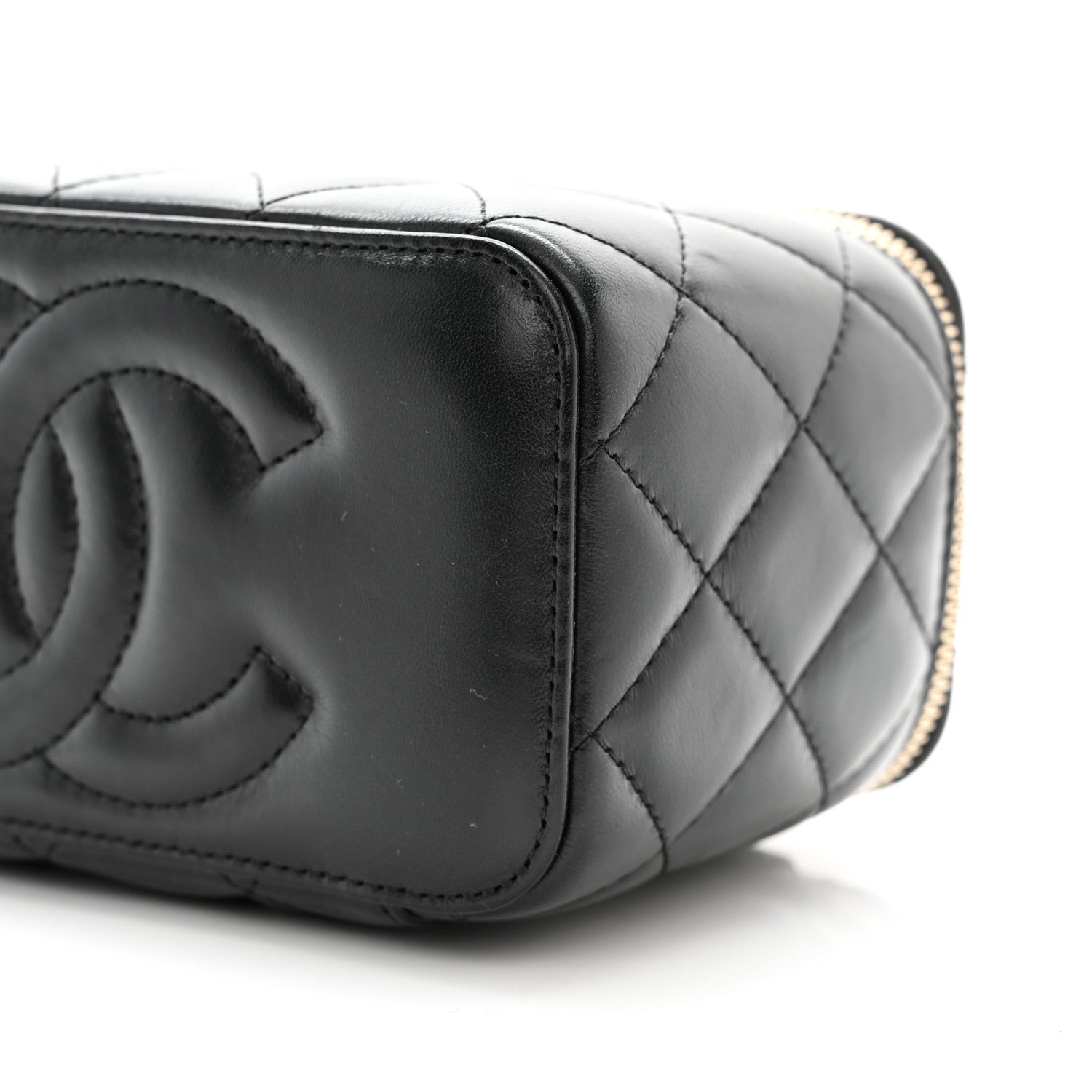 Chanel Lambskin Enamel Quilted Logo Small Vanity Case With Chain Black 10 of 11