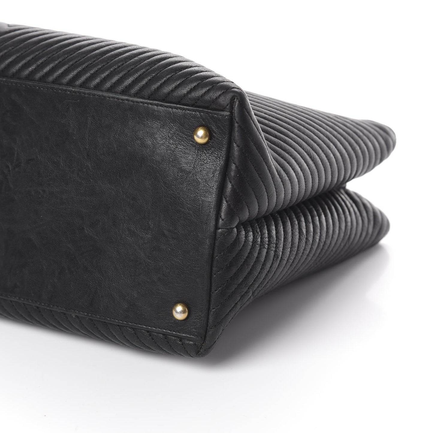 Wrinkled Lambskin Chevron Quilted Large Surpique Tote Black