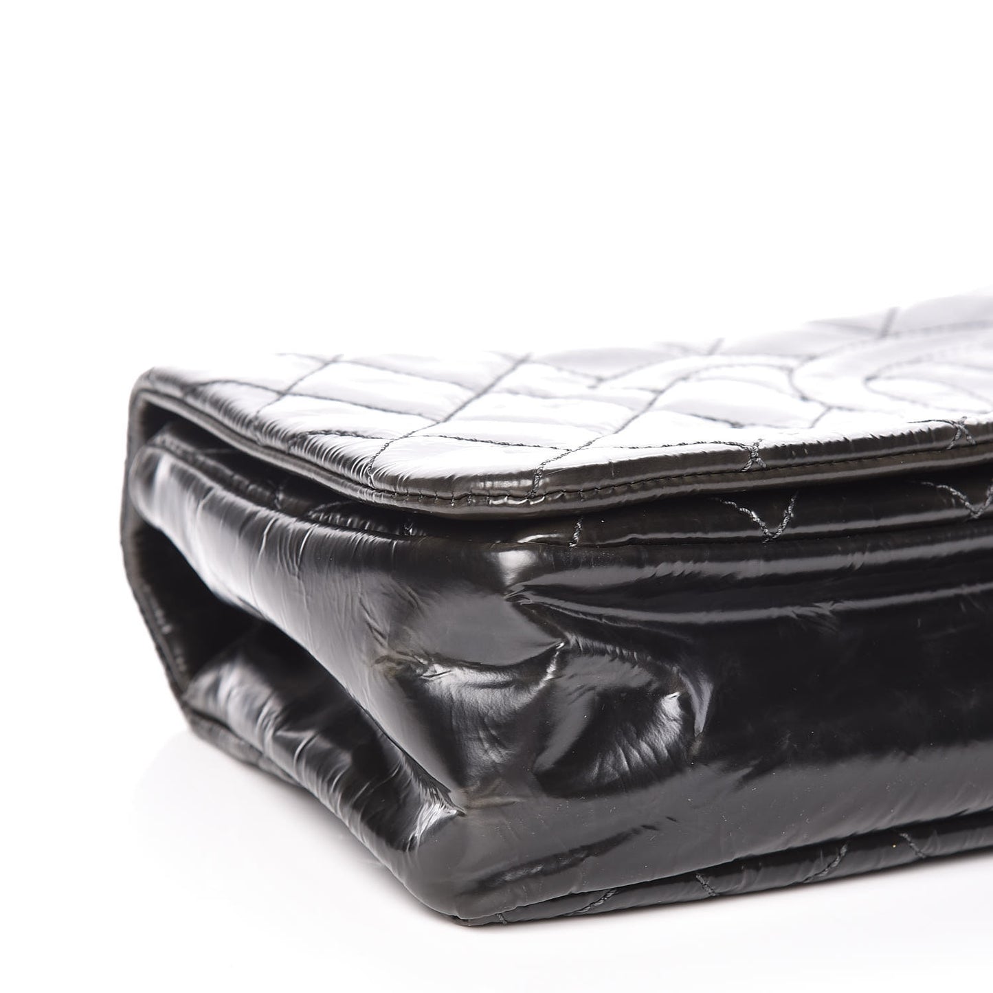 Glazed Calfskin Quilted CC Single Flap Black