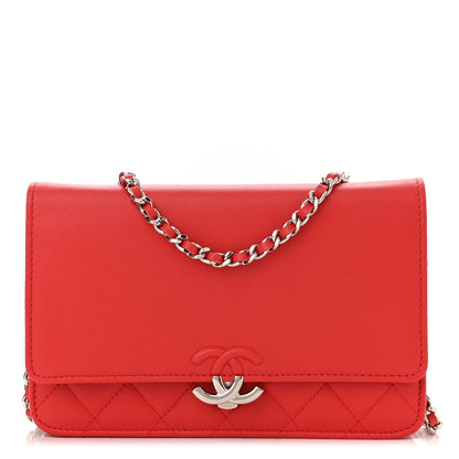 Chanel Grained Calfskin Quilted CC Box Wallet On Chain WOC Red 1 of 11