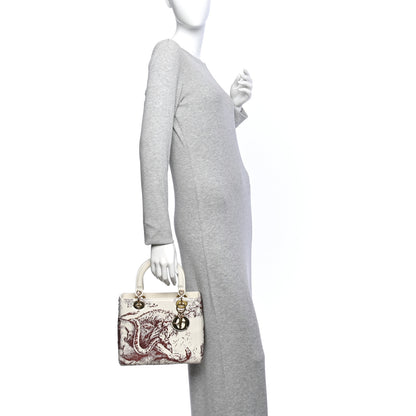 Christian Dior Calfskin Embroidered Medium Toile De Jouy Lady Dior White Red 2 of 18