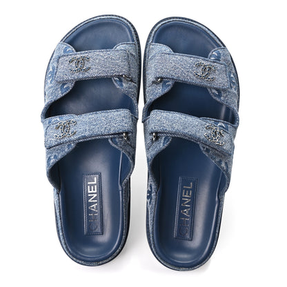Chanel Denim CC Velcro Dad Chain CC Slide Sandals 39 Blue 2 of 10