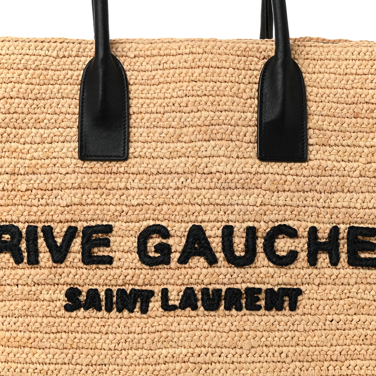 Raffia Calfskin Rive Gauche Tote Naturale Black