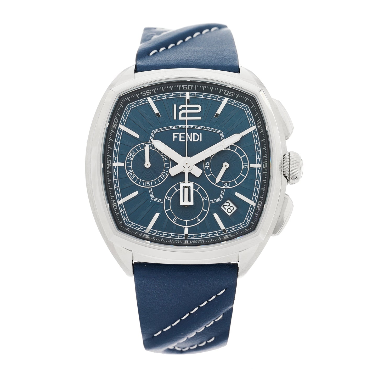 Stainless Steel Calfskin 44mm Momento Chronograph Quartz Watch Blue