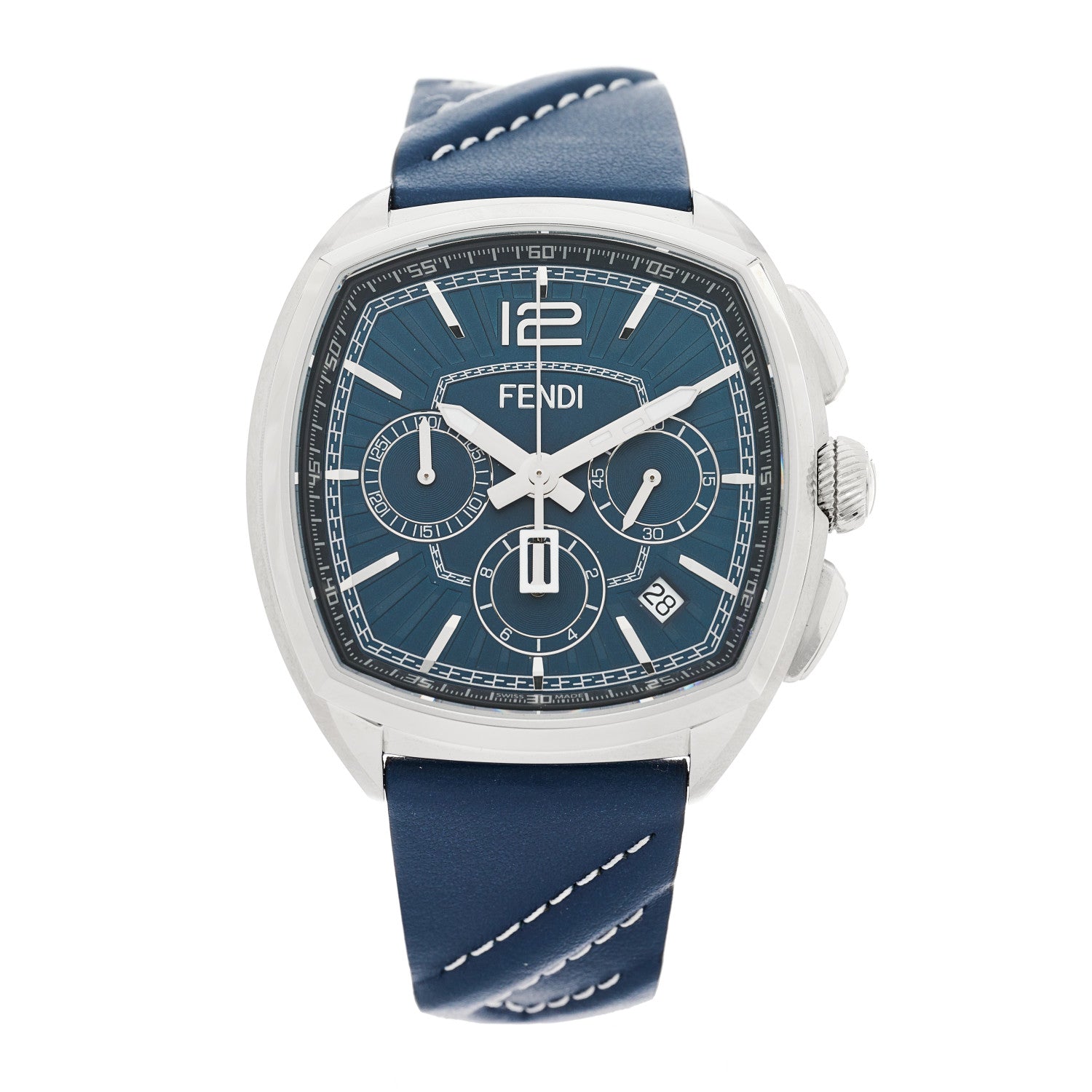 Fendi Stainless Steel Calfskin 44mm Momento Chronograph Quartz Watch Blue 1 of 4