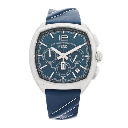 Fendi Stainless Steel Calfskin 44mm Momento Chronograph Quartz Watch Blue 1 of 4