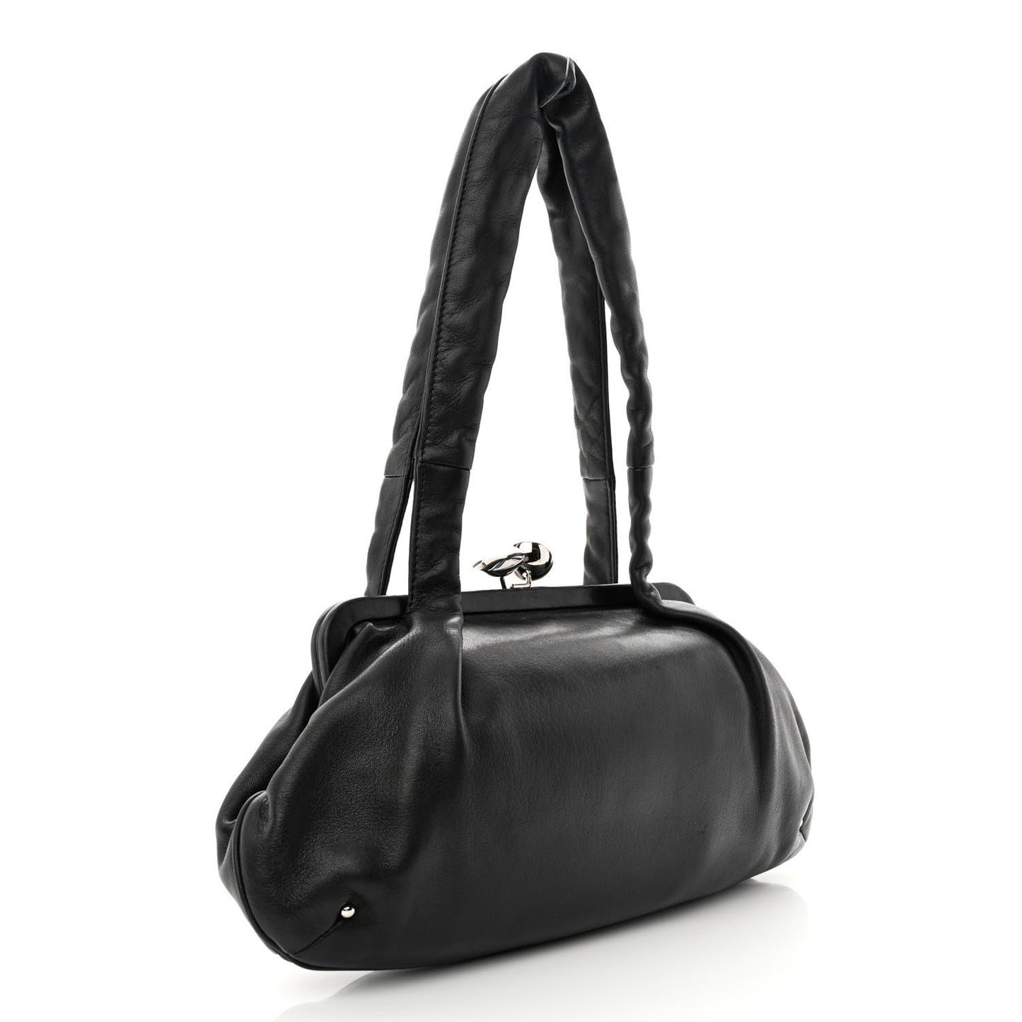 Lambskin Kiss Lock Frame Bag Black