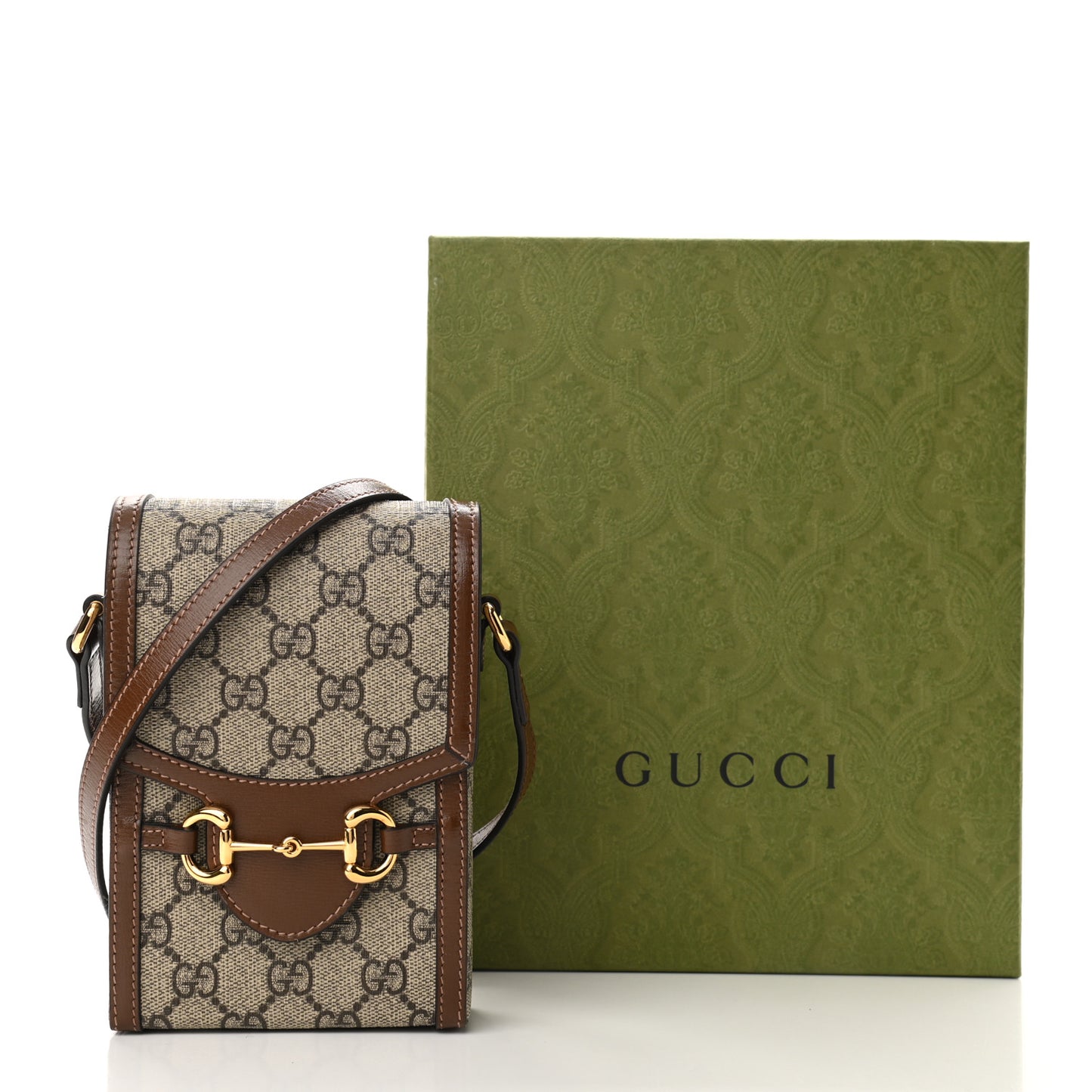 GG Supreme Monogram Mini Horsebit 1955 Crossbody Bag Beige Brown Sugar