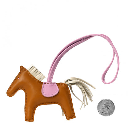 Hermes Milo Lambskin Grigri Rodeo Horse Bag Charm PM Sesame Mauve Sylvestre Craie 2 of 4