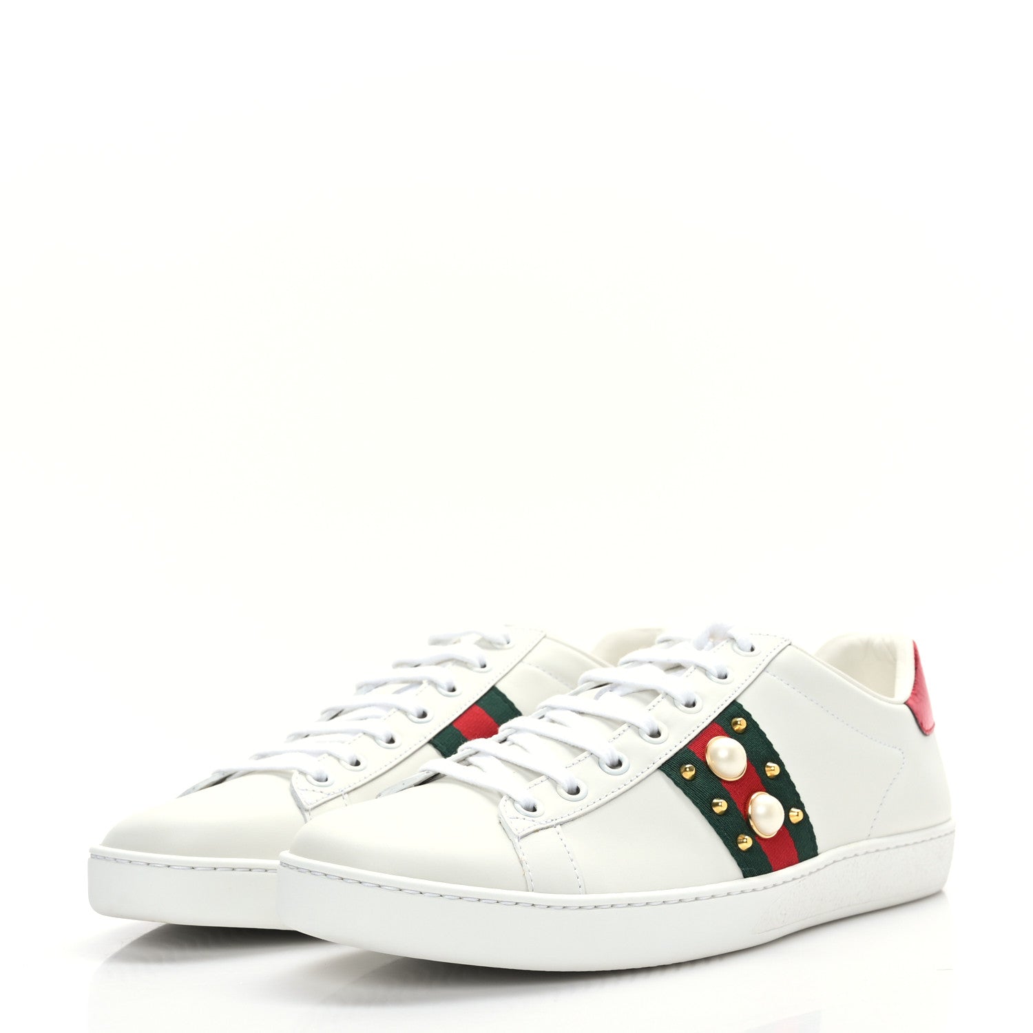Gucci Calfskin Web Pearl Studded Womens Ace Sneakers 40 White 3 of 7