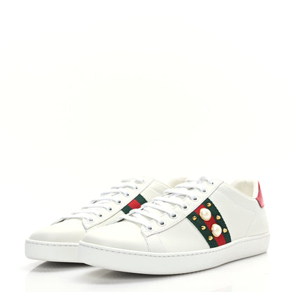 Gucci Calfskin Web Pearl Studded Womens Ace Sneakers 40 White 3 of 7