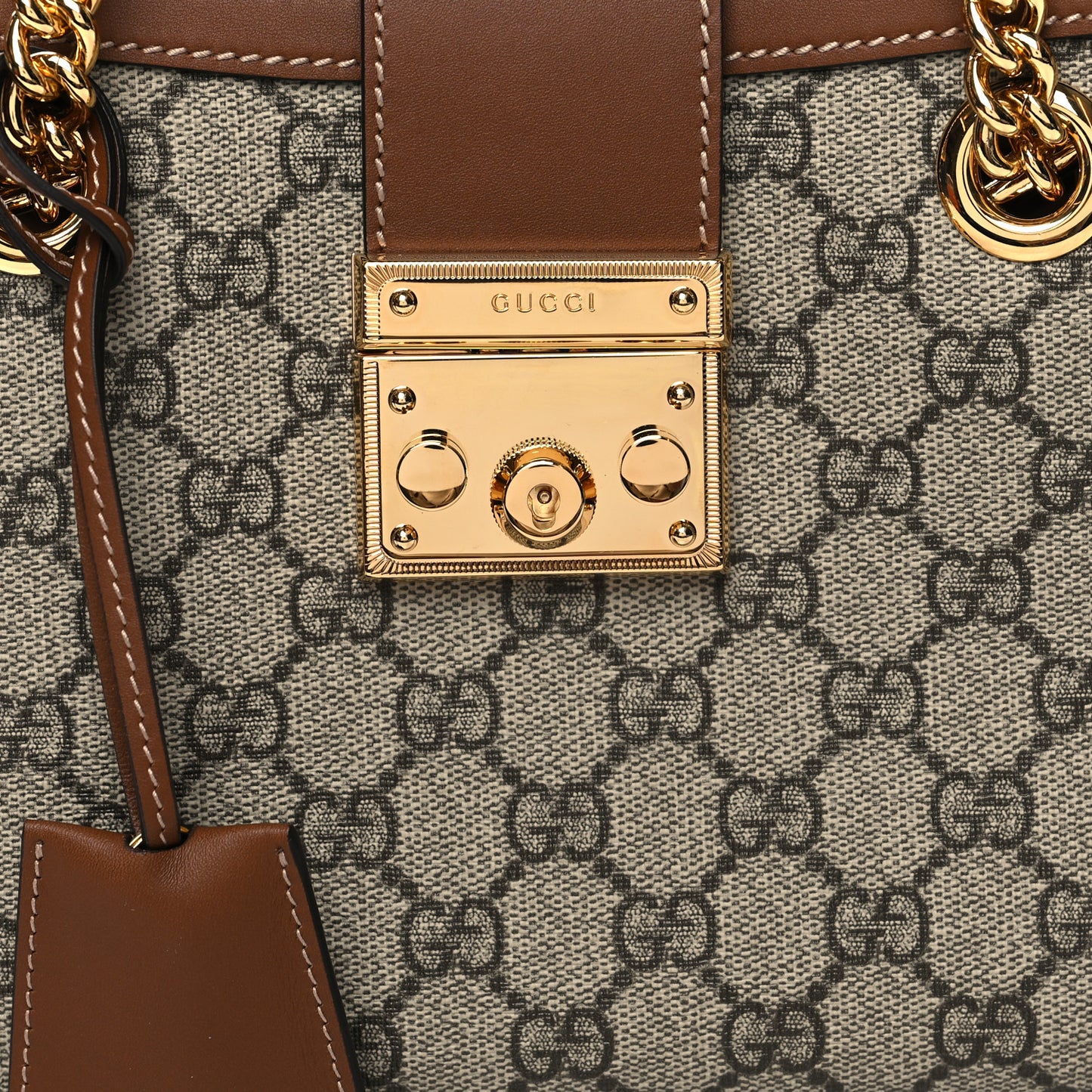 GG Supreme Monogram Calfskin Small Padlock Tote Beige Ebony Tuscany