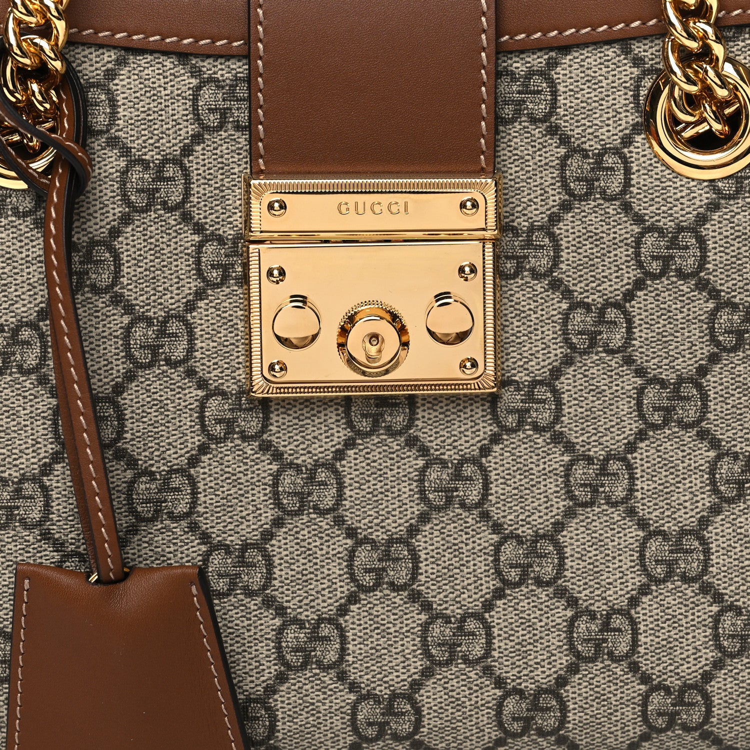 Gucci GG Supreme Monogram Calfskin Small Padlock Tote Beige Ebony Tuscany 8 of 10