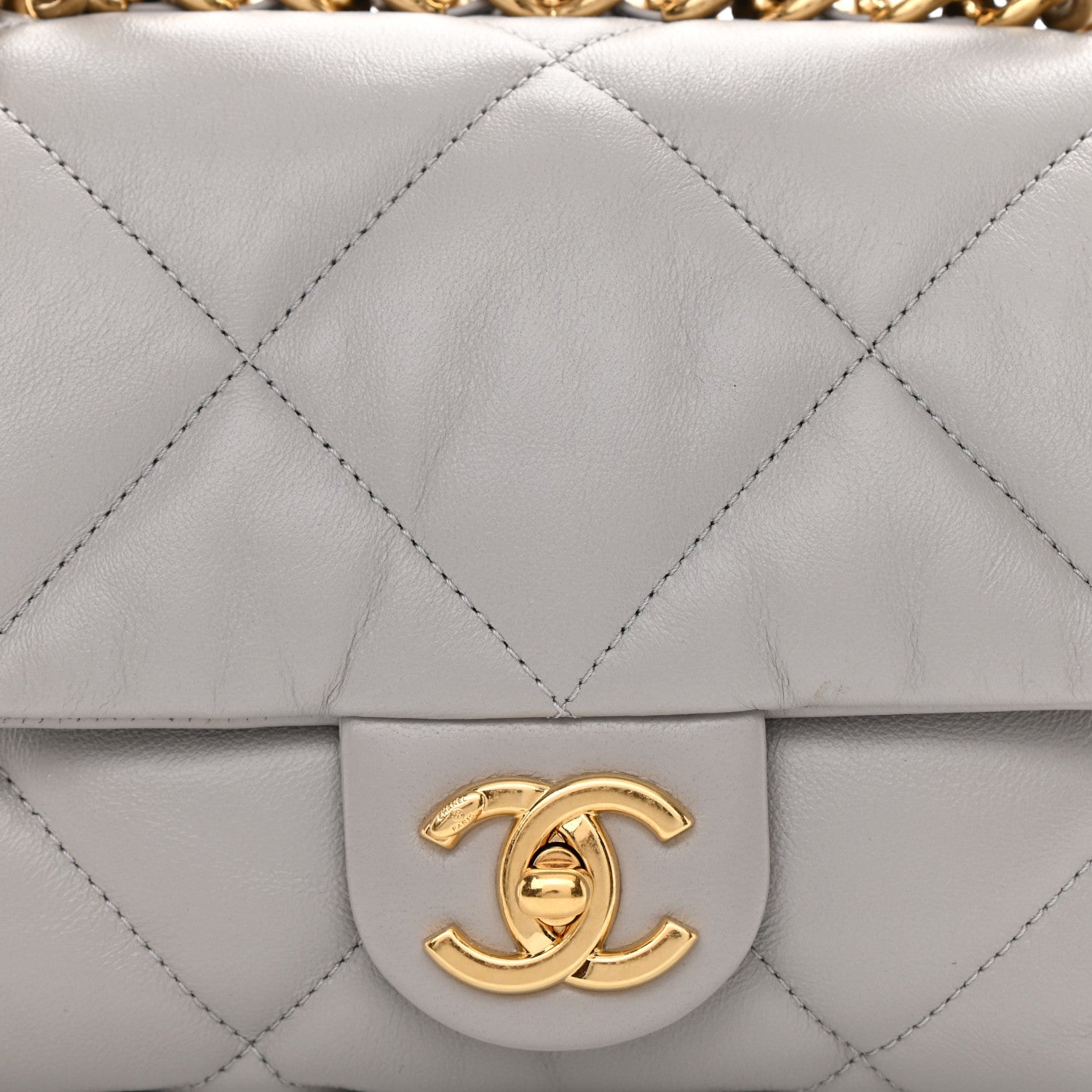 Chanel Lambskin Quilted Small Chain Top Handle Flap Grey 8 of 8