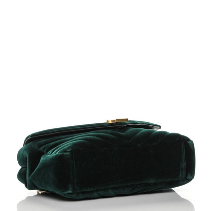 Saint Laurent Velvet Matelasse Chevron Medium Monogram Chain Bag New Dark Green 4 of 10