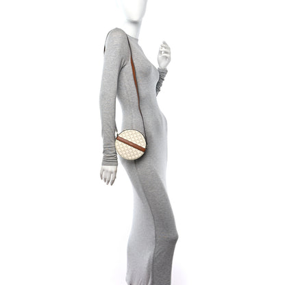 Celine Lambskin Triomphe Canvas Round Purse On Strap White Tan 3 of 11