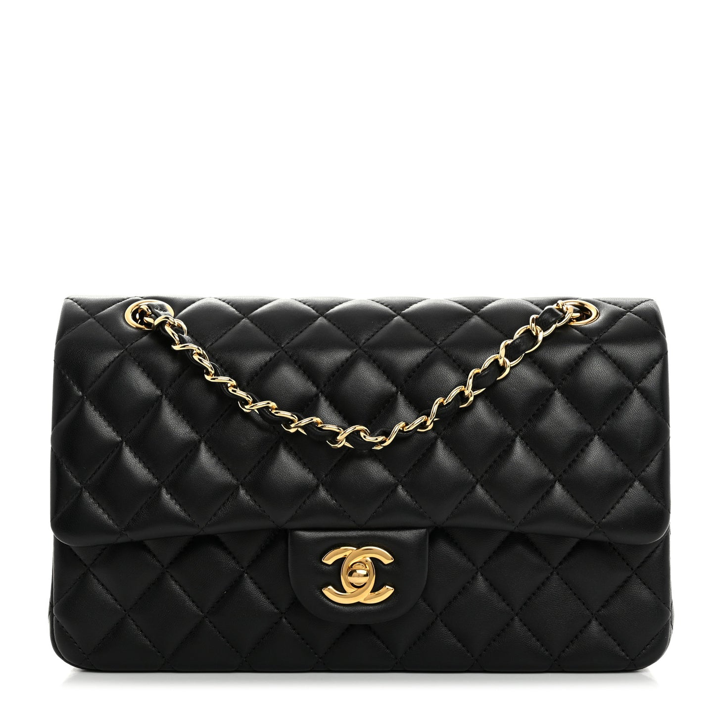 Lambskin Quilted Medium Double Flap Black