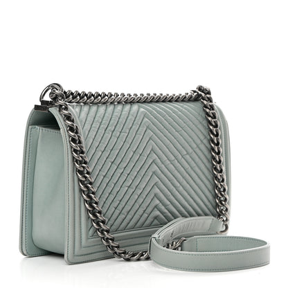 Chanel Calfskin Chevron New Medium Boy Flap Light Blue 3 of 16