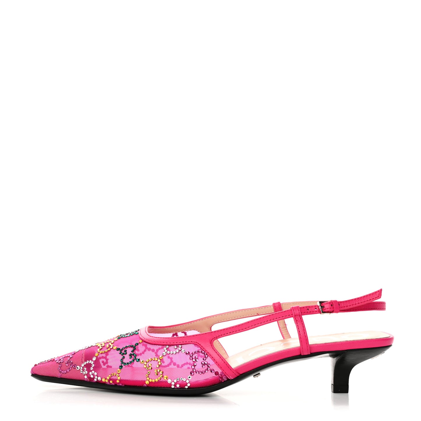 Tela Retino Nappa Charlotte Crystal GG Monogram Square G 35mm Slingback Pumps 37.5 Bright Bouganville Fairy Fucsia