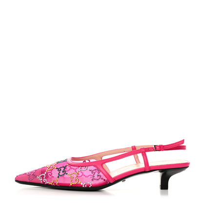 Gucci Tela Retino Nappa Charlotte Crystal GG Monogram Square G 35mm Slingback Pumps 37.5 Bright Bouganville Fairy Fucsia 1 of 8