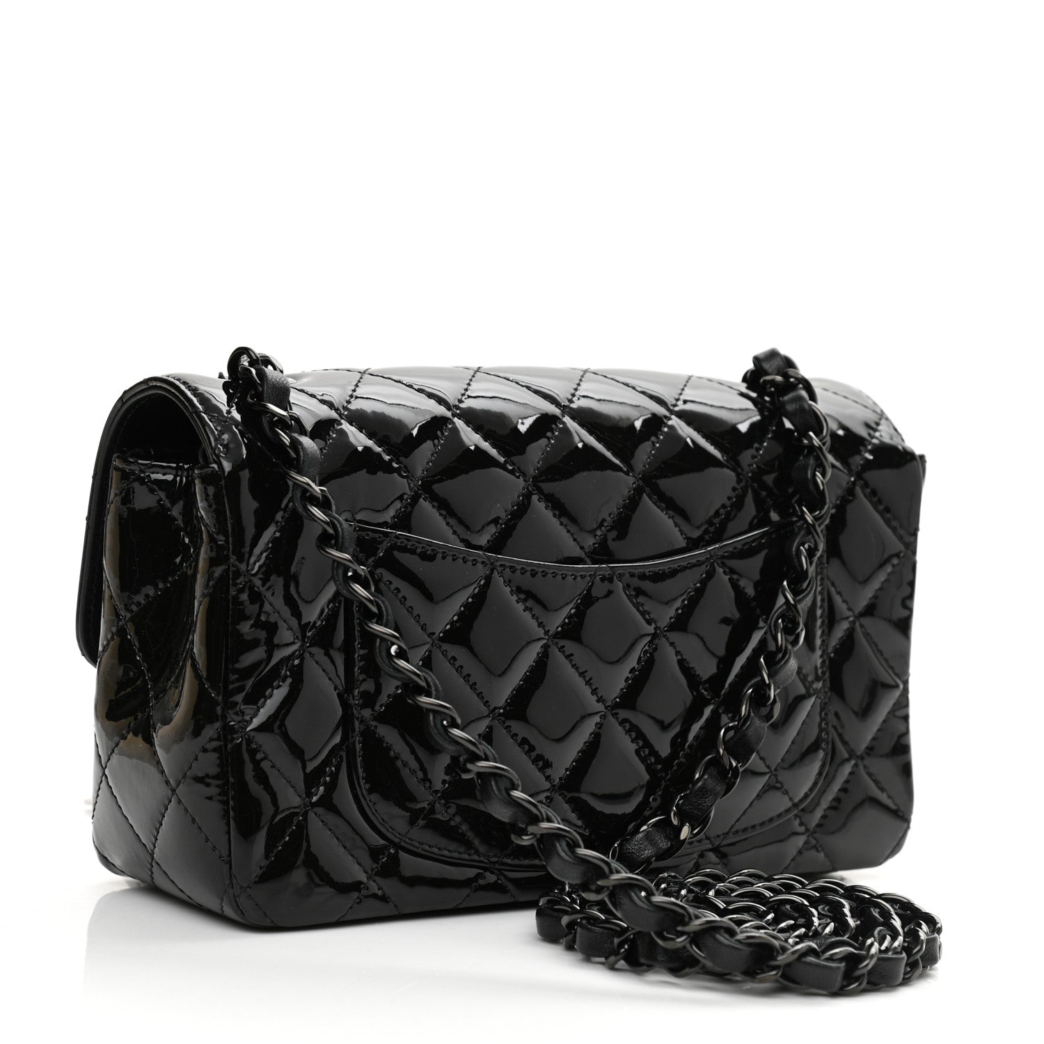 Chanel Patent Calfskin Quilted Mini Rectangular Flap So Black 2 of 10