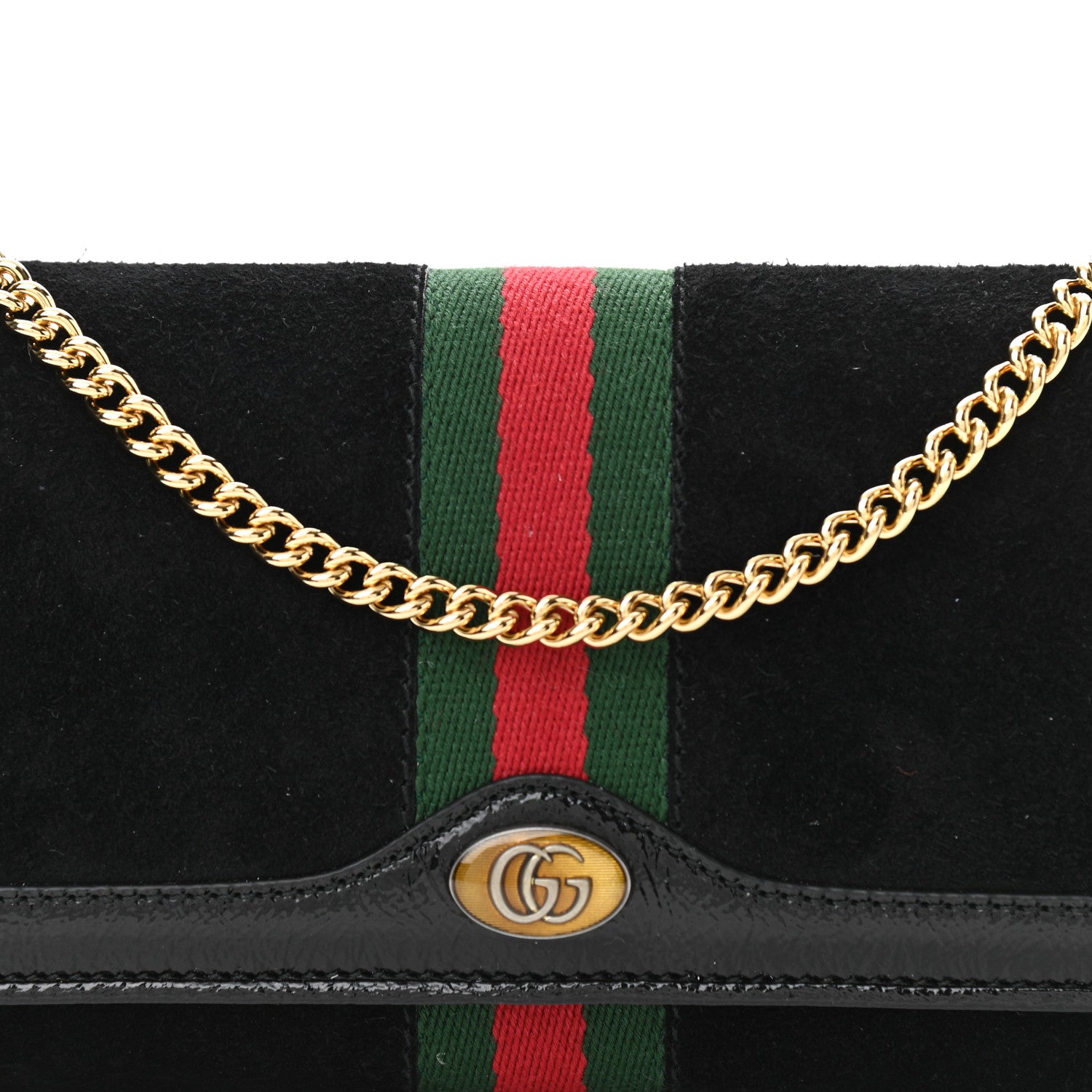 Gucci Suede Patent Web Ophidia Wallet On Chain Black 7 of 10