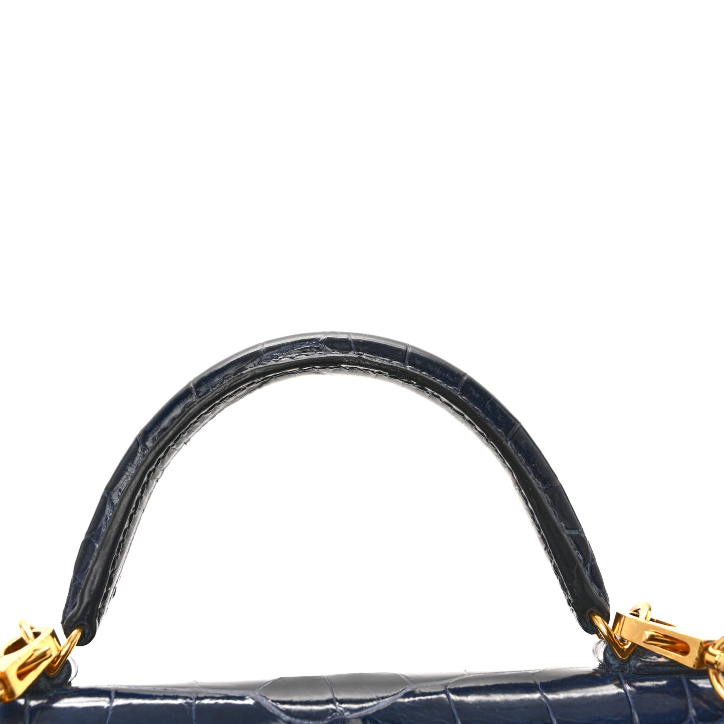 Shiny Alligator Mini Kelly Sellier 20 Bleu Saphir
