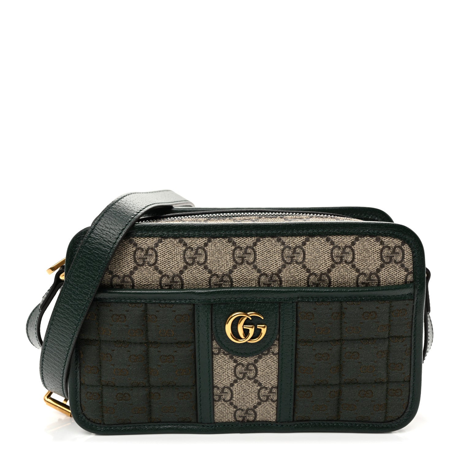 Gucci Monogram GG Mignon Textured Dollar Calfskin GG Supreme Monogram Quilted Mini GG Shoulder Bag Green Beige Ebony 1 of 9