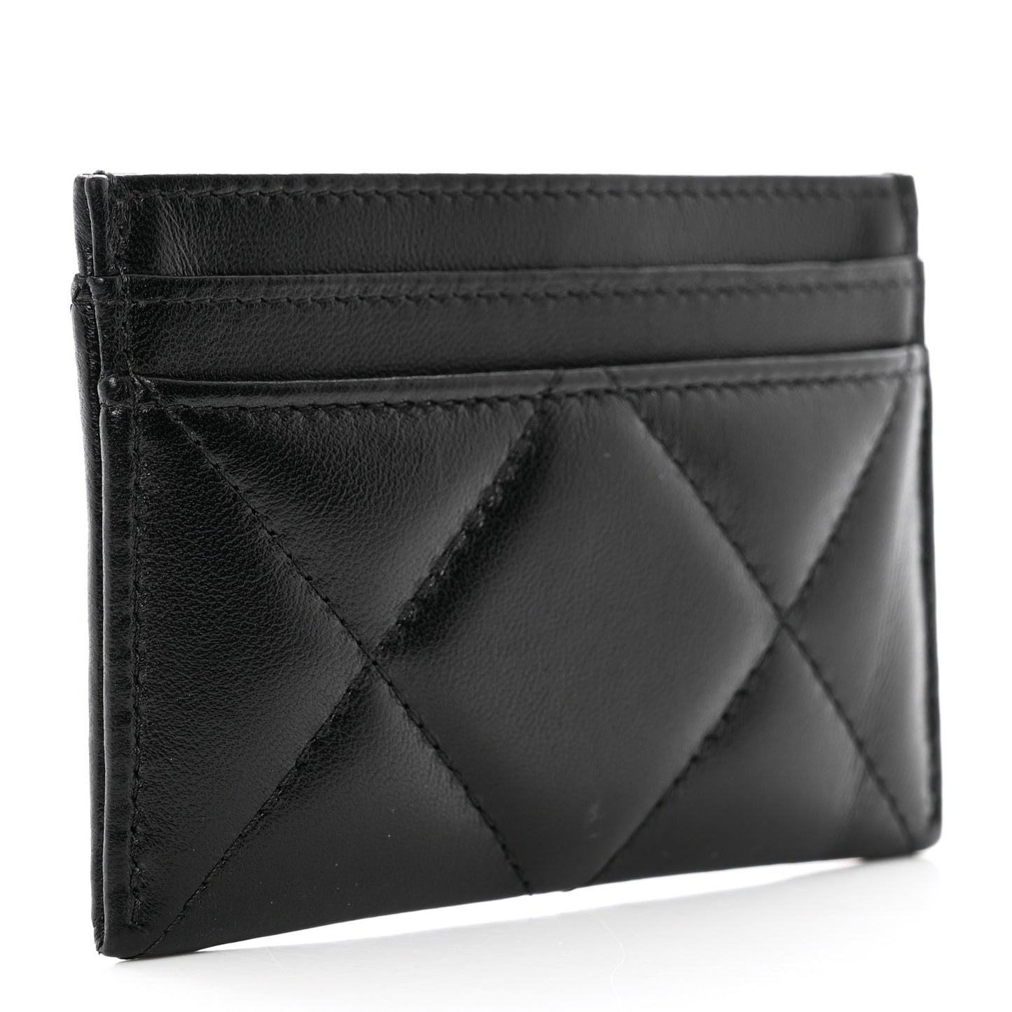 Lambskin Quilted Chanel 19 Card Holder Black