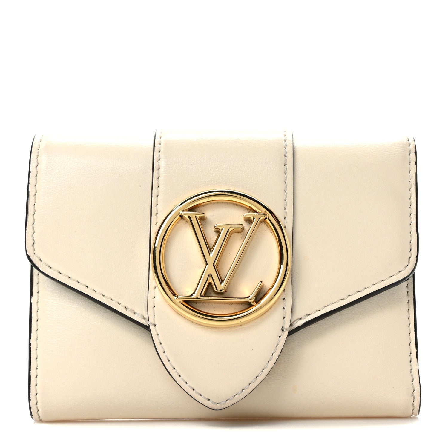 Louis Vuitton Smooth Calfskin LV Pont 9 Compact Wallet Creme 1 of 7