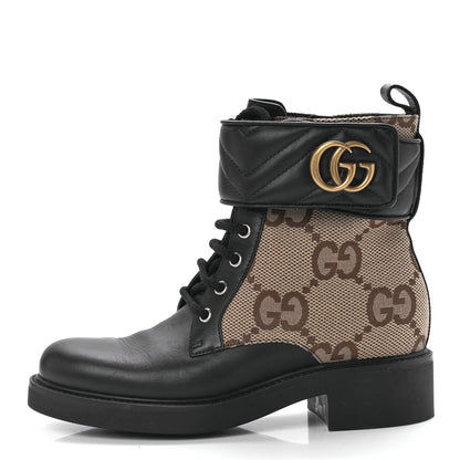 Gucci Flores Calfskin Monogram Maxi GG Nappa Matelasse Double G 40mm Ankle Boots 37.5 Black Camel Ebony 1 of 9