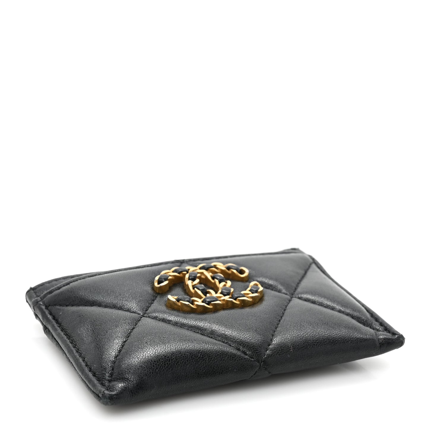 Lambskin Quilted Chanel 19 Card Holder Black