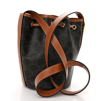 Celine Triomphe Canvas Calfskin Small Drawstring Bucket Bag Tan 3 of 10