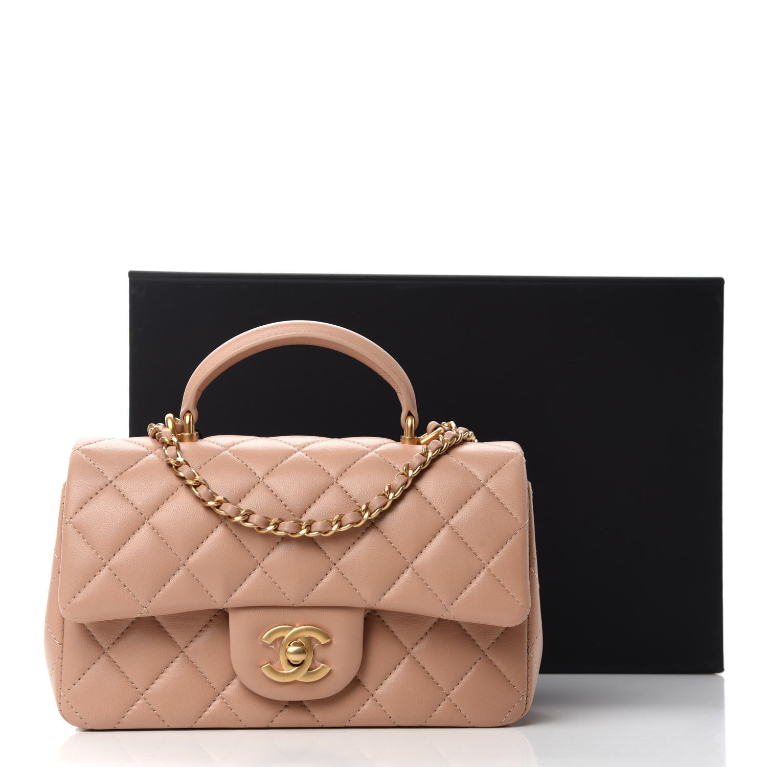 Chanel Lambskin Quilted Mini Top Handle Rectangular Flap Beige 11 of 11