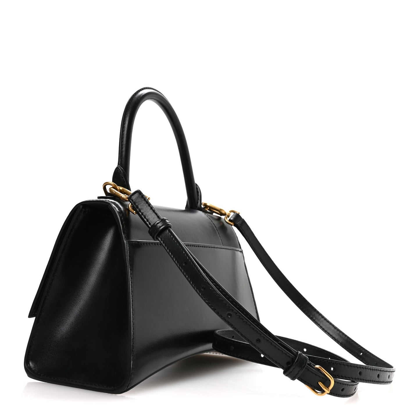Shiny Box Calfskin Small Hourglass Top Handle Bag Black