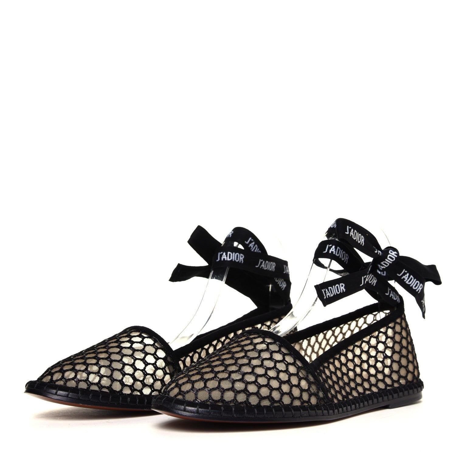 Christian Dior Mesh Nicely-D Ankle Tie Flat Espadrilles 39 Black 3 of 6