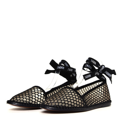 Christian Dior Mesh Nicely-D Ankle Tie Flat Espadrilles 39 Black 3 of 6