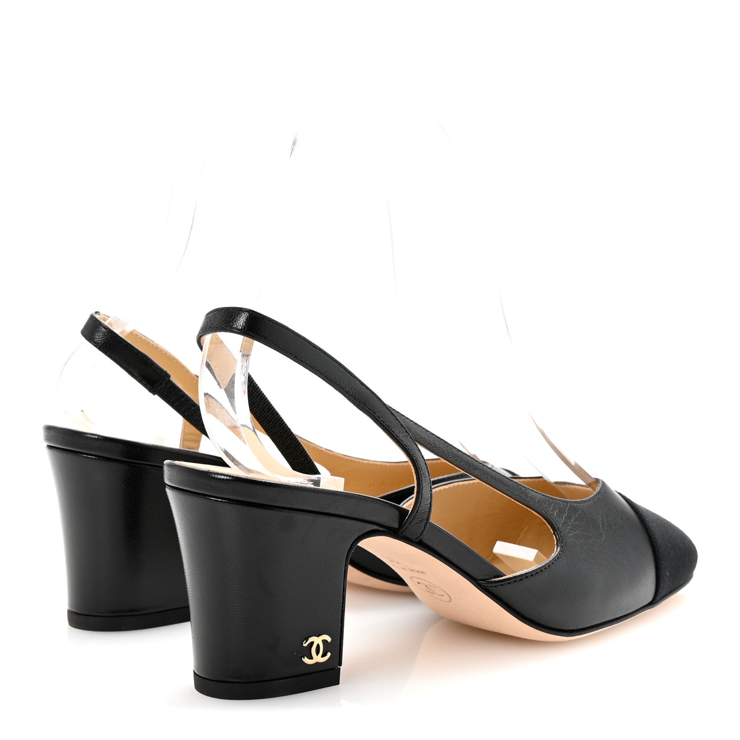 Chanel Goatskin Grosgrain Cap Toe CC Slingback Pumps 35 Black 5 of 9