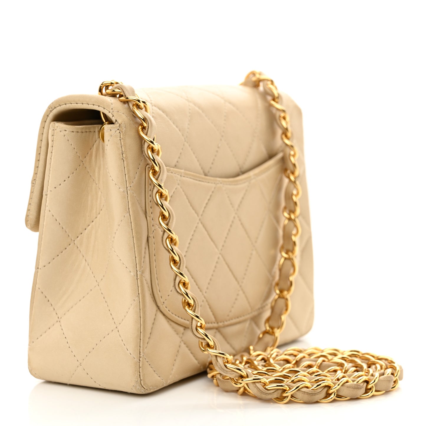 Lambskin Quilted Mini Square Flap Beige