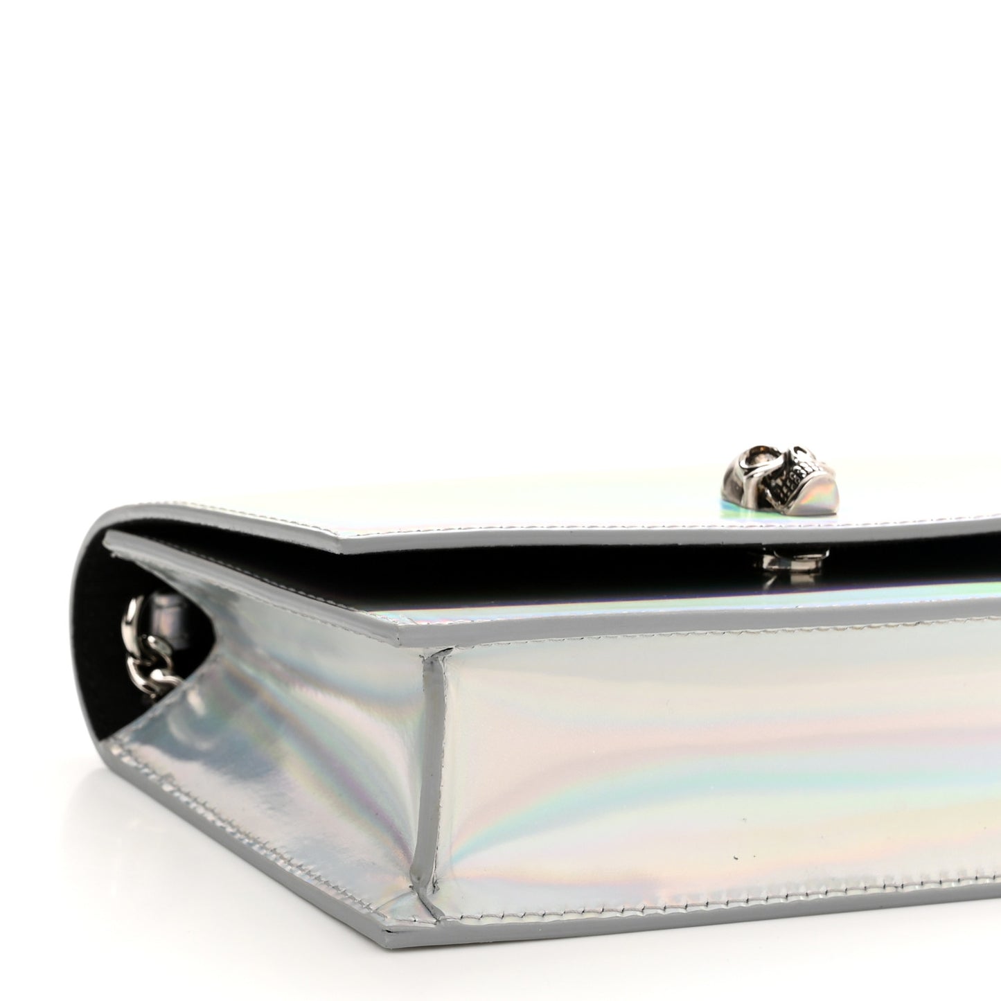 Iridescent Calfskin Skull Crossbody Silver