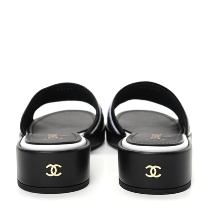 Chanel Lambskin Embroidered CC Mule Sandal 39 Black White 5 of 11