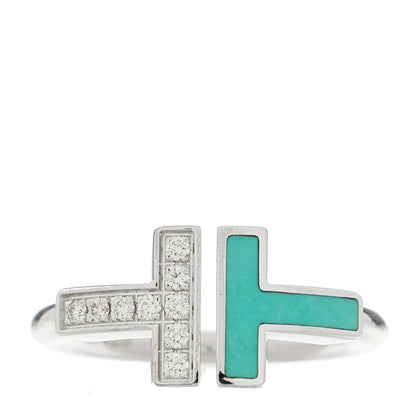 Tiffany 18K White Gold Diamond Turquoise T Wire Ring 48 4.5 1 of 5
