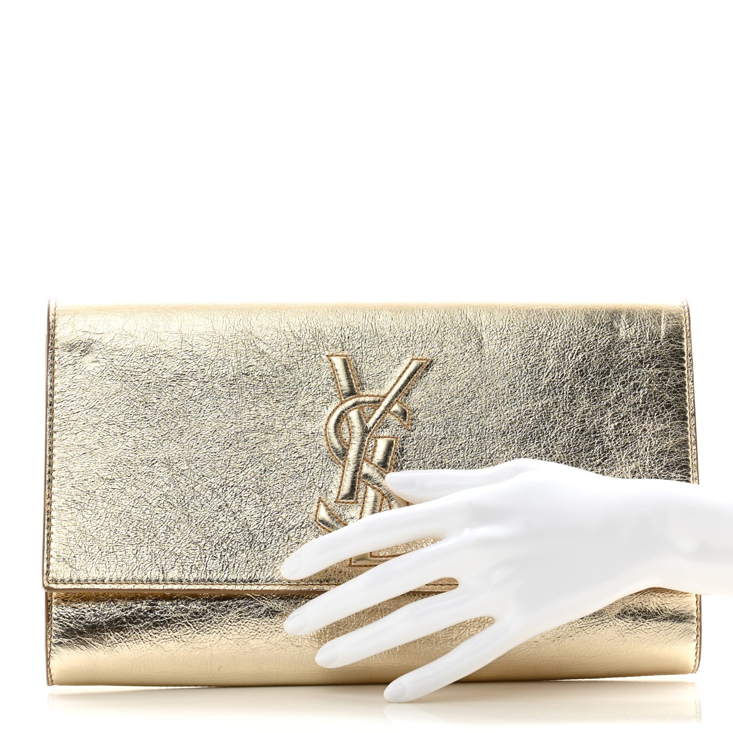 Saint Laurent Metallic Calfskin Monogram Large Belle De Jour Clutch Gold 2 of 9