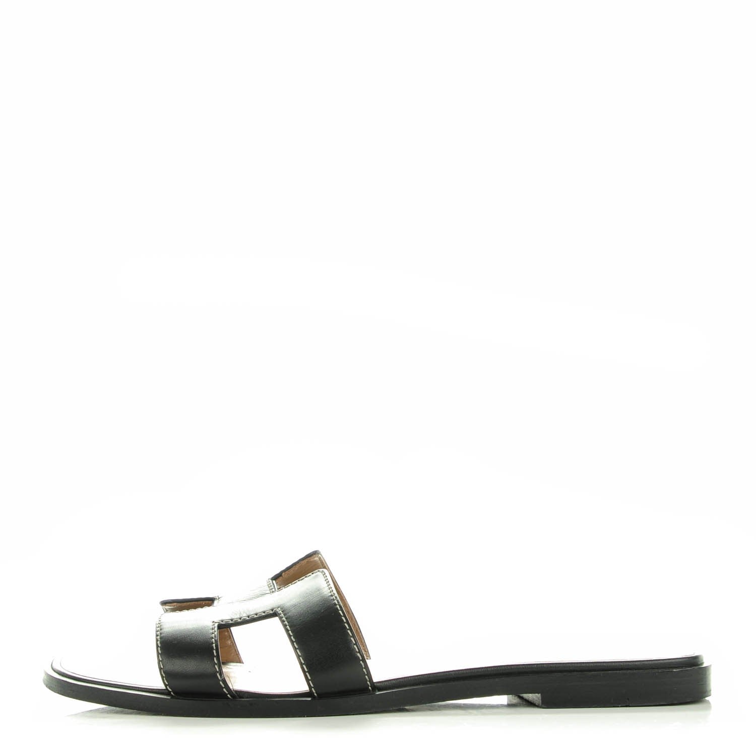Hermes Box Calfskin Oran Sandals 37 Black 1 of 8