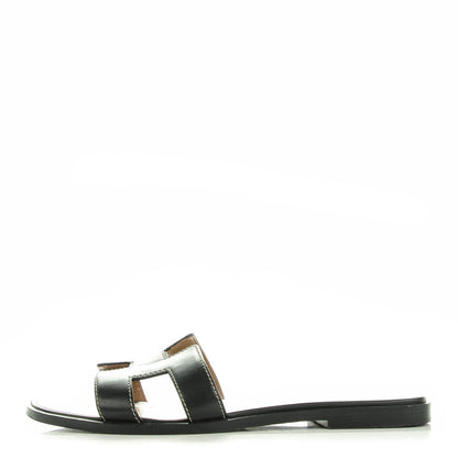 Hermes Box Calfskin Oran Sandals 37 Black 1 of 8