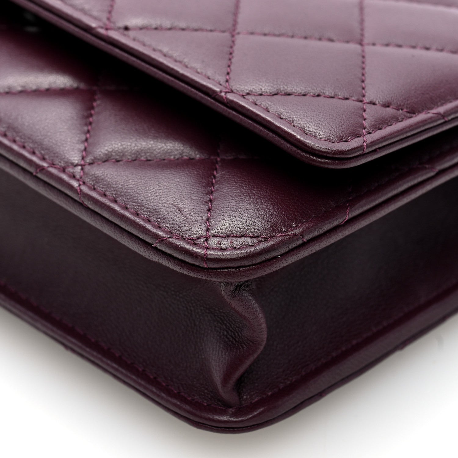 Chanel Lambskin Quilted Enamel CC Wallet On Chain WOC Burgundy 10 of 10