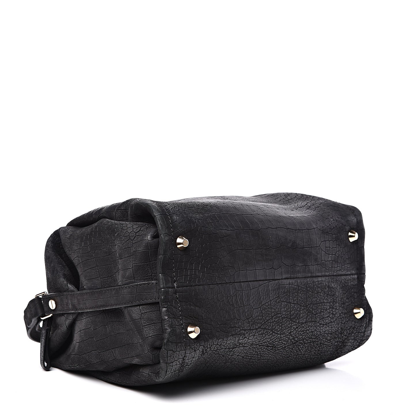 Crocodile Stamped Calfskin Trilogy Bowling Bag Black