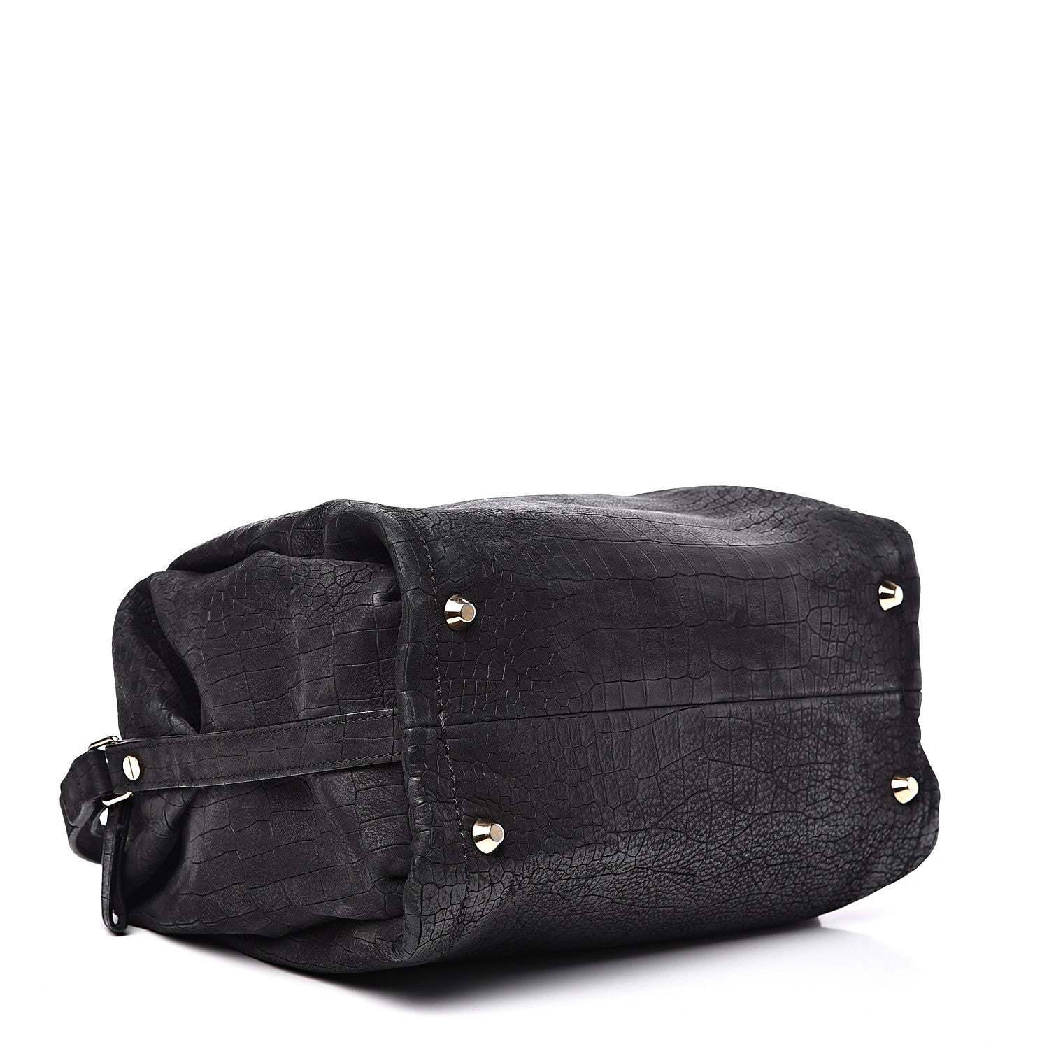 Lanvin Crocodile Stamped Calfskin Trilogy Bowling Bag Black 3 of 14