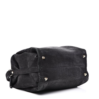 Lanvin Crocodile Stamped Calfskin Trilogy Bowling Bag Black 3 of 14