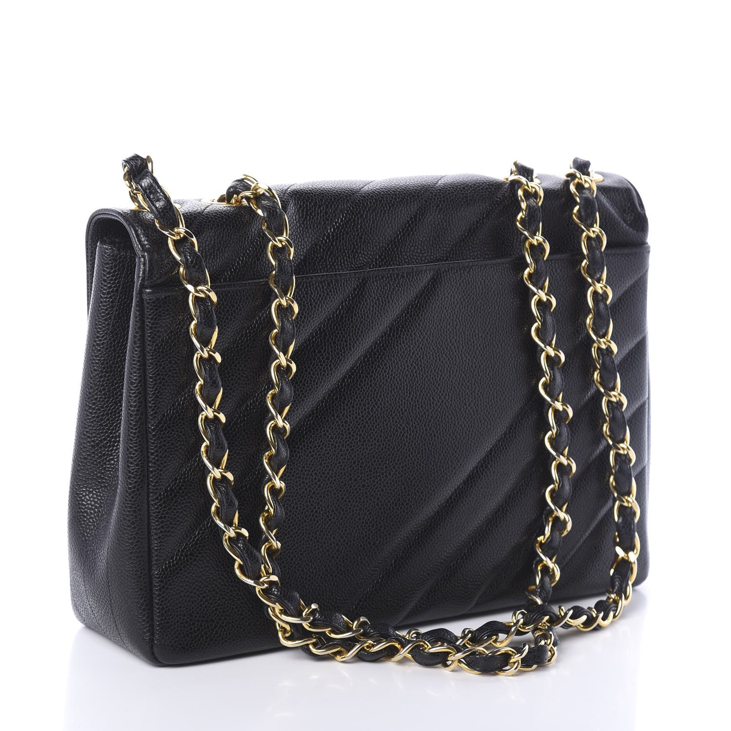 Chanel Caviar Diagonal Quilted Jumbo Single Flap Black 3 of 11